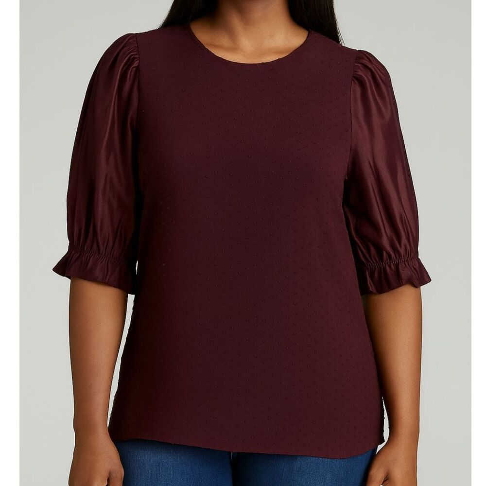DR2  Size Large Super Soft Dark Purple Puff Sleeve Top